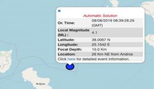 Σεισμός τώρα κοντά στην Άνδρο